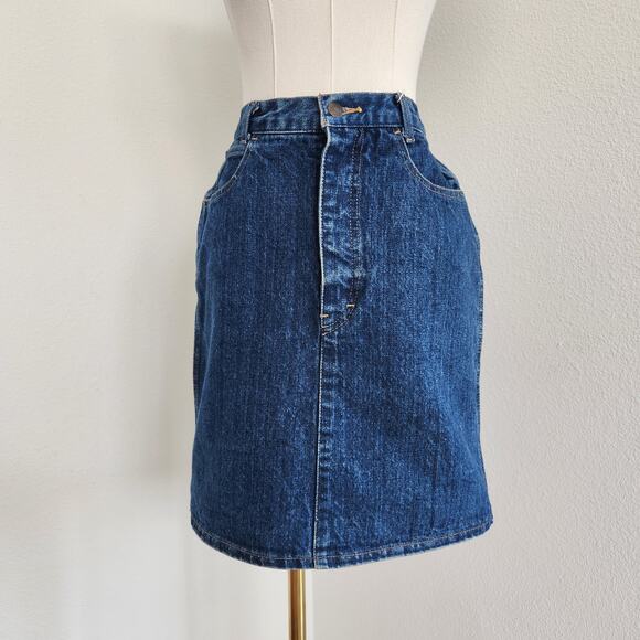 American Vintage Dresses & Skirts - Vintage 80s Variations Dark Wash Denim Pencil Mini Skirt High Waist Size 2